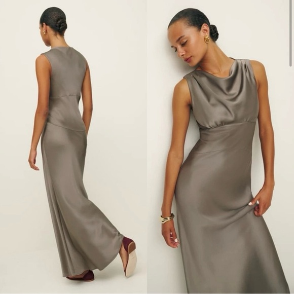 Reformation Dessa Satin Maxi Slip Dress in Taupe NEW Womens 8 - Picture 2 of 7